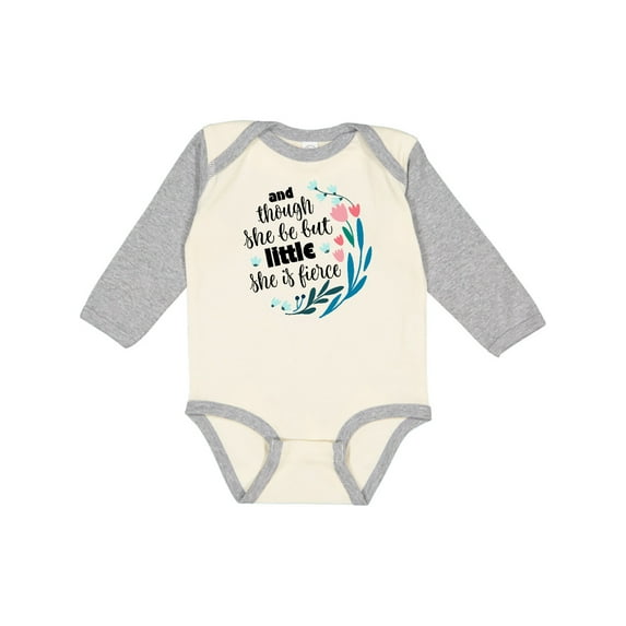 Inktastic Though She Be but Little Fierce Quote Girls Long Sleeve Baby Bodysuit