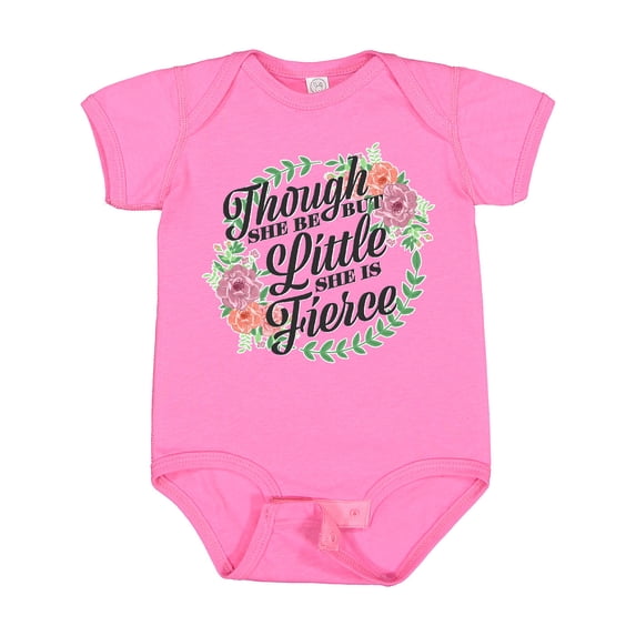 Inktastic Though She Be but Little She is Fierce with Flower Circle Illustration Girls Baby Bodysuit
