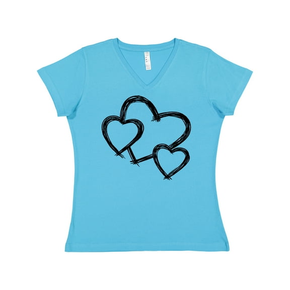 Inktastic Three Black Hearts Women's V-Neck T-Shirt