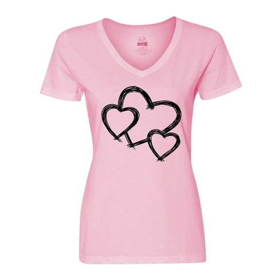 Inktastic Three Black Hearts Women's V-Neck T-Shirt