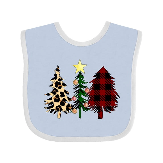 Inktastic Three Christmas Trees in Plaid and Leopard Print Boys or Girls Baby Bib