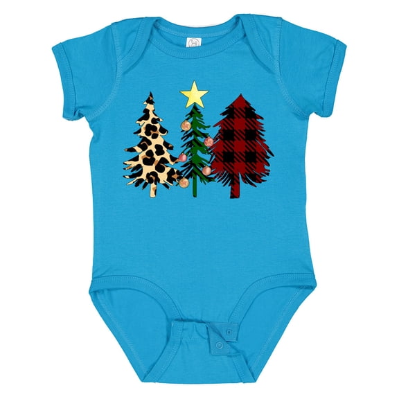 Inktastic Three Christmas Trees in Plaid and Leopard Print Boys or Girls Baby Bodysuit
