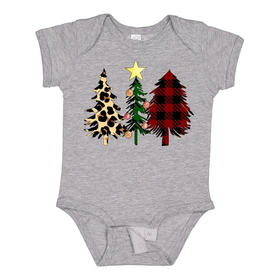 Inktastic Three Christmas Trees in Plaid and Leopard Print Boys or Girls Baby Bodysuit