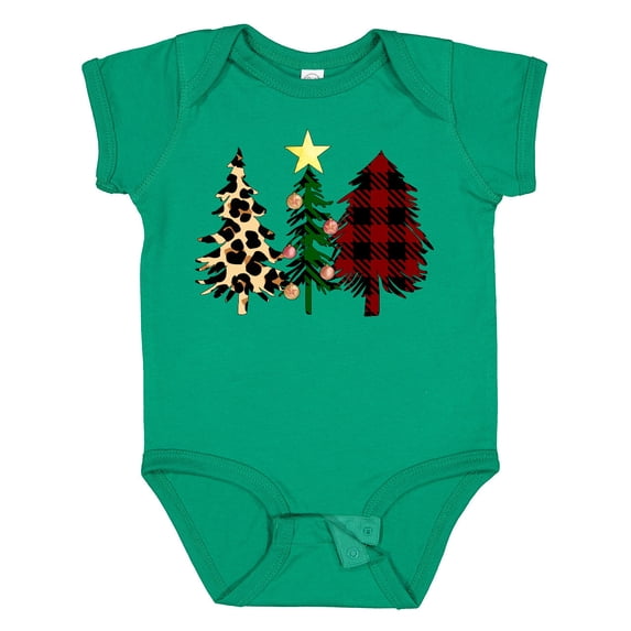 Inktastic Three Christmas Trees in Plaid and Leopard Print Boys or Girls Baby Bodysuit