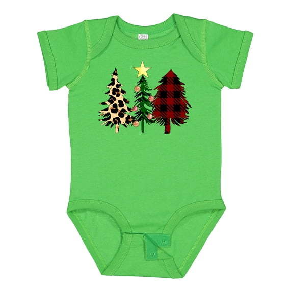 Inktastic Three Christmas Trees in Plaid and Leopard Print Boys or Girls Baby Bodysuit