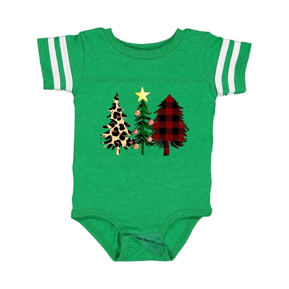 Inktastic Three Christmas Trees in Plaid and Leopard Print Boys or Girls Baby Bodysuit