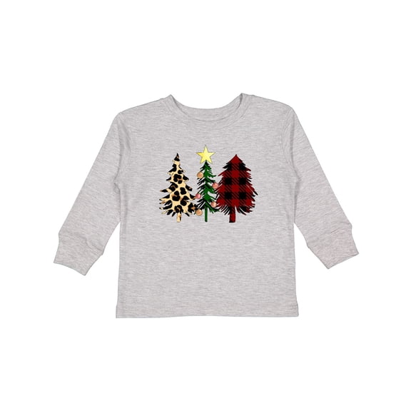 Inktastic Three Christmas Trees in Plaid and Leopard Print Boys or Girls Long Sleeve Toddler T-Shirt