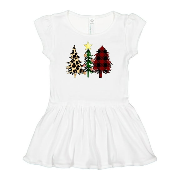 Inktastic Three Christmas Trees in Plaid and Leopard Print Girls Baby Dress
