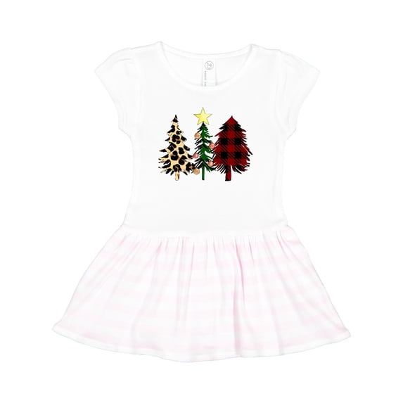 Inktastic Three Christmas Trees in Plaid and Leopard Print Girls Toddler Dress