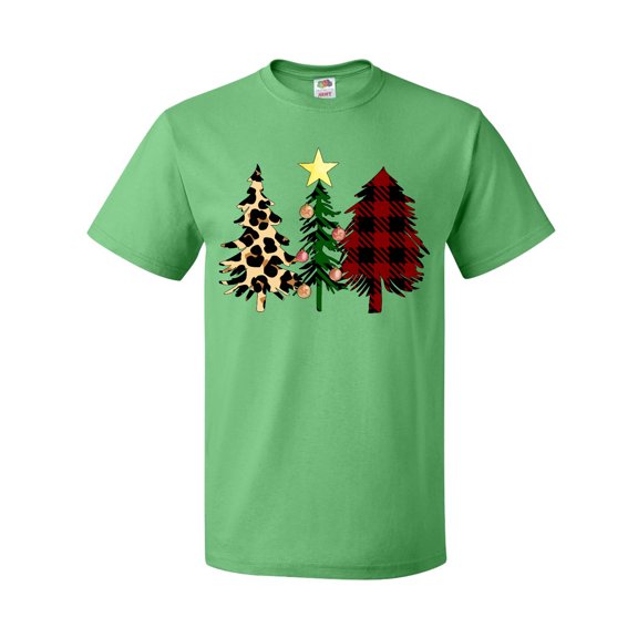 Inktastic Three Christmas Trees in Plaid and Leopard Print T-Shirt