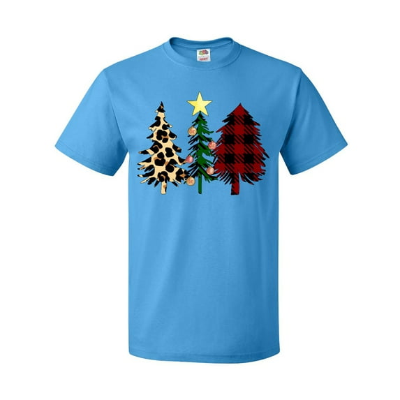 Inktastic Three Christmas Trees in Plaid and Leopard Print T-Shirt