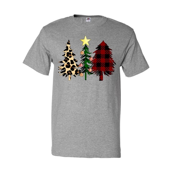 Inktastic Three Christmas Trees in Plaid and Leopard Print T-Shirt