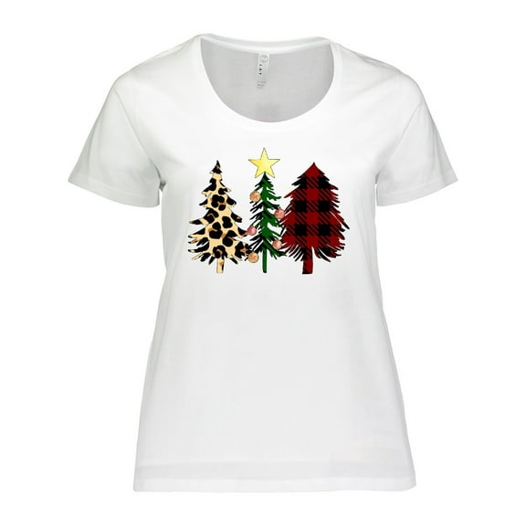 Inktastic Three Christmas Trees in Plaid and Leopard Print Women's Plus Size T-Shirt