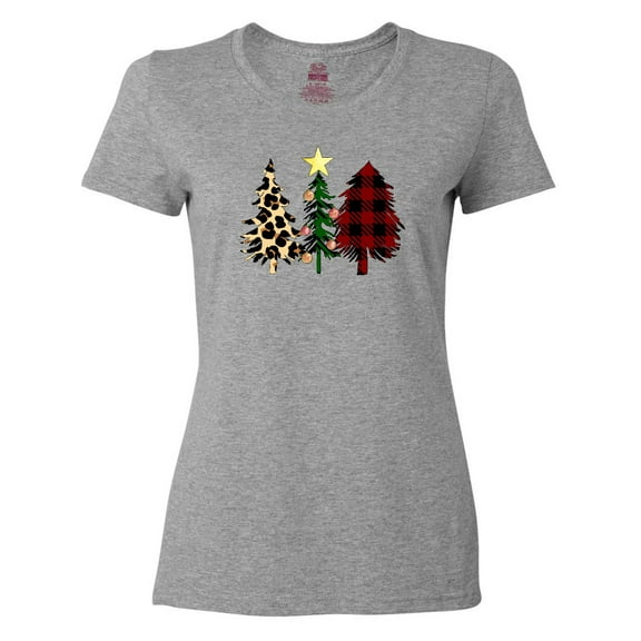 Inktastic Three Christmas Trees in Plaid and Leopard Print Women's T-Shirt