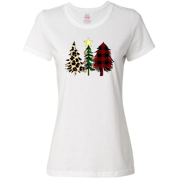 Inktastic Three Christmas Trees in Plaid and Leopard Print Women's T-Shirt