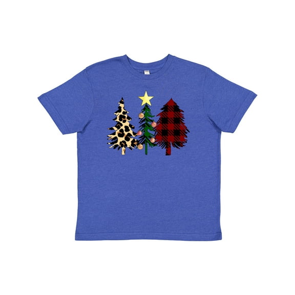 Inktastic Three Christmas Trees in Plaid and Leopard Print Youth T-Shirt
