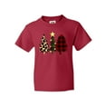 thumbnail image 1 of Inktastic Three Christmas Trees in Plaid and Leopard Print Youth T-Shirt, 1 of 5