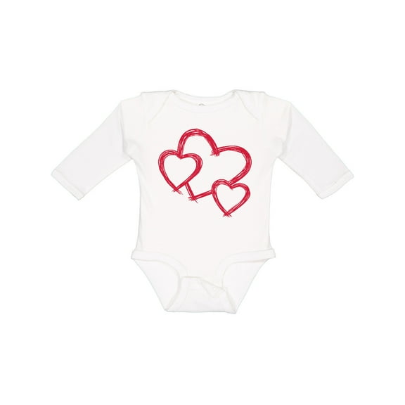 Inktastic Three Red Hearts Boys or Girls Long Sleeve Baby Bodysuit
