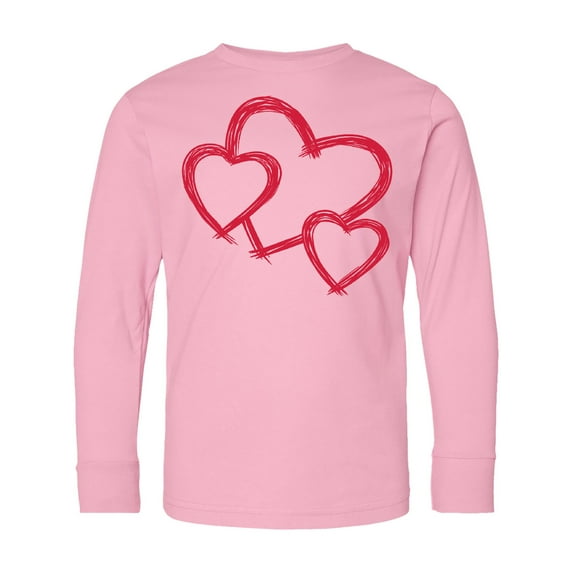 Inktastic Three Red Hearts Long Sleeve Youth T-Shirt