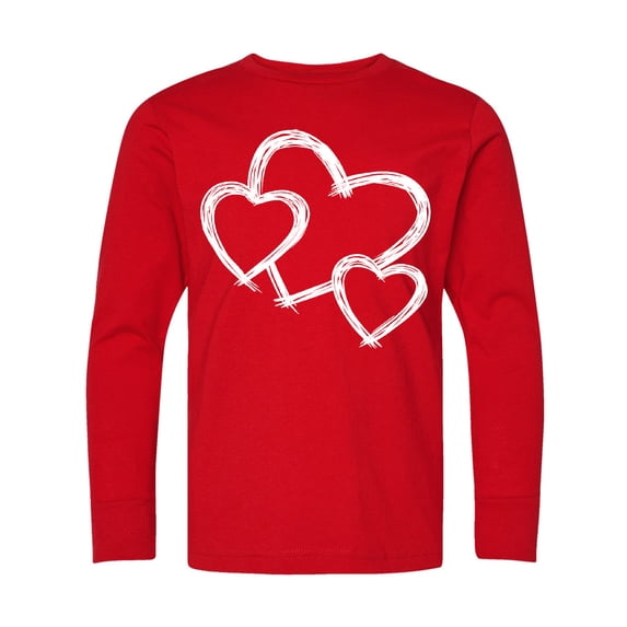 Inktastic Three White Hearts Long Sleeve Youth T-Shirt