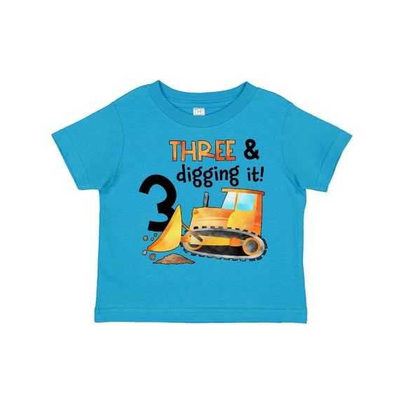 Inktastic Three and Digging It Bulldozer 3rd Birthday Boys or Girls Toddler T-Shirt