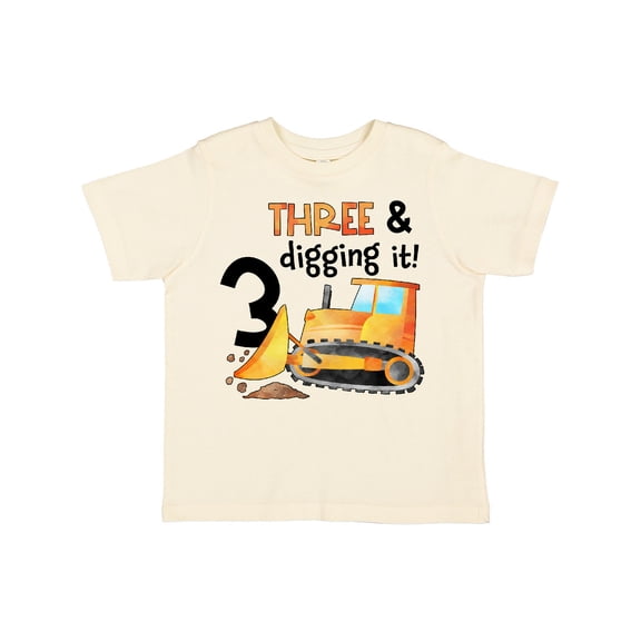 Inktastic Three and Digging It Bulldozer 3rd Birthday Boys or Girls Toddler T-Shirt