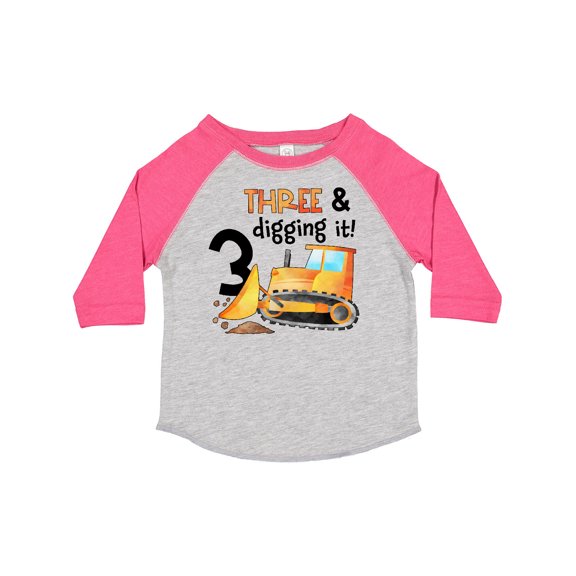 Inktastic Three and Digging It Bulldozer 3rd Birthday Boys or Girls Toddler T-Shirt