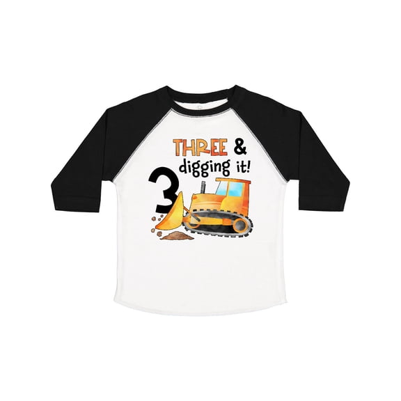 Inktastic Three and Digging It Bulldozer 3rd Birthday Boys or Girls Toddler T-Shirt