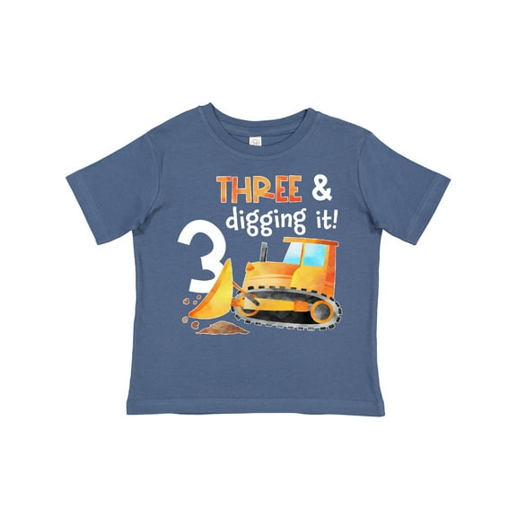 Inktastic Three and Digging It Bulldozer 3rd Birthday Boys or Girls Toddler T-Shirt