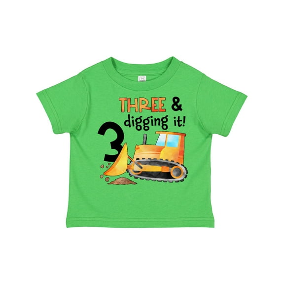 Inktastic Three and Digging It Bulldozer 3rd Birthday Boys or Girls Toddler T-Shirt