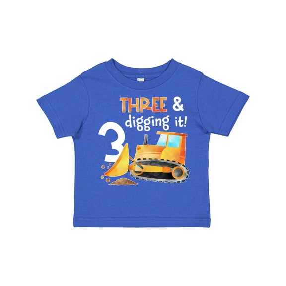 Inktastic Three and Digging It Bulldozer 3rd Birthday Boys or Girls Toddler T-Shirt