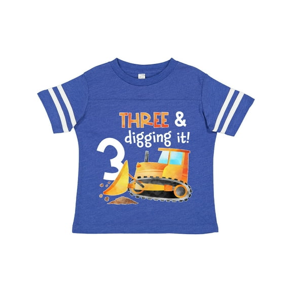 Inktastic Three and Digging It Bulldozer 3rd Birthday Boys or Girls Toddler T-Shirt