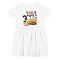 thumbnail image 1 of Inktastic Three and Digging It Bulldozer 3rd Birthday Girls Toddler Dress, 1 of 5