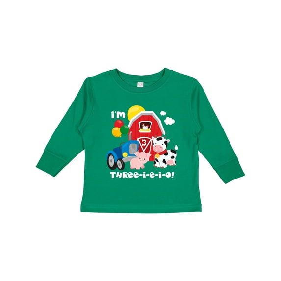 Inktastic Three-i-e-i-o 3rd Birthday Boys or Girls Long Sleeve Toddler T-Shirt
