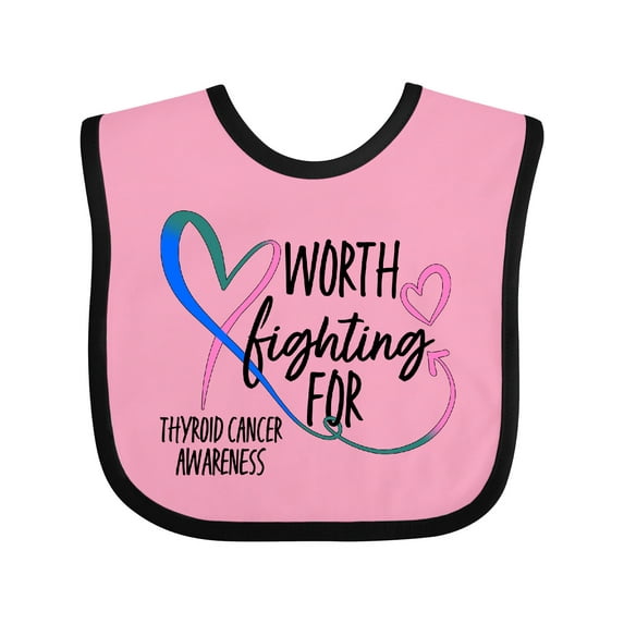 Inktastic Thyroid Cancer Awareness Pink, Blue, Teal Heart Ribbon Boys or Girls Baby Bib