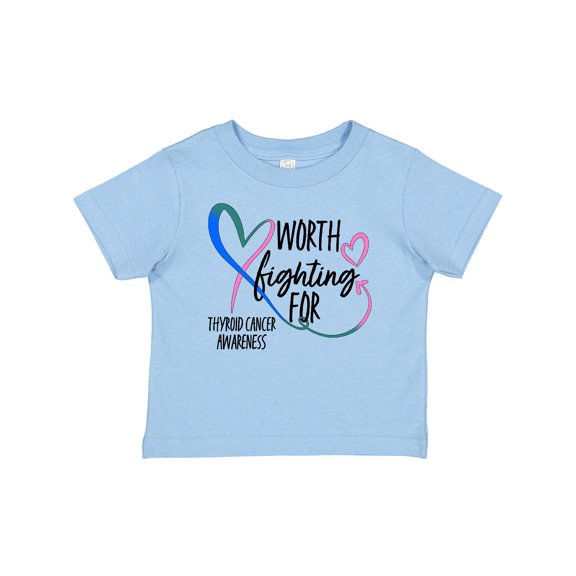 Inktastic Thyroid Cancer Awareness Pink, Blue, Teal Heart Ribbon Boys or Girls Baby T-Shirt