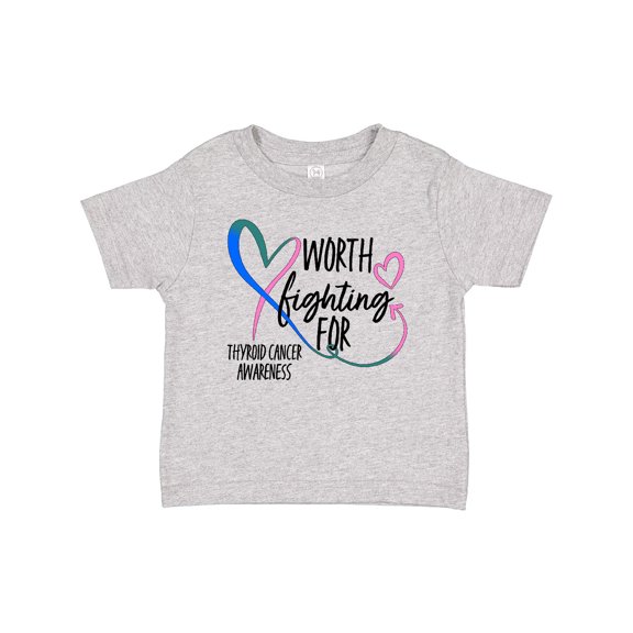 Inktastic Thyroid Cancer Awareness Pink, Blue, Teal Heart Ribbon Boys or Girls Baby T-Shirt