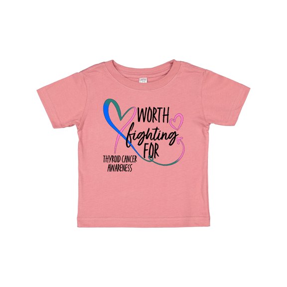 Inktastic Thyroid Cancer Awareness Pink, Blue, Teal Heart Ribbon Boys or Girls Baby T-Shirt