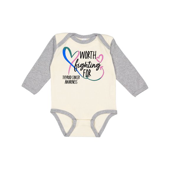 Inktastic Thyroid Cancer Awareness Pink, Blue, Teal Heart Ribbon Boys or Girls Long Sleeve Baby Bodysuit