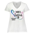 thumbnail image 1 of Inktastic Thyroid Cancer Awareness Pink, Blue, Teal Heart Ribbon Women's Plus Size V-Neck T-Shirt, 1 of 5
