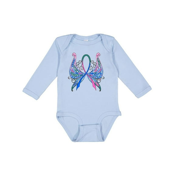 Inktastic Thyroid Cancer Awareness with Butterfly Ribbon Words Boys or Girls Long Sleeve Baby Bodysuit