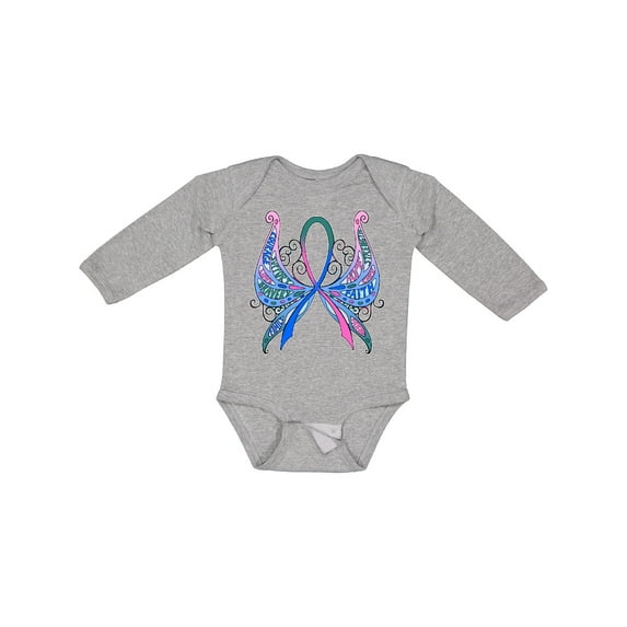 Inktastic Thyroid Cancer Awareness with Butterfly Ribbon Words Boys or Girls Long Sleeve Baby Bodysuit