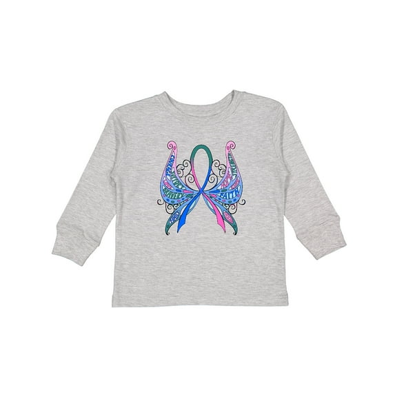 Inktastic Thyroid Cancer Awareness with Butterfly Ribbon Words Boys or Girls Long Sleeve Toddler T-Shirt