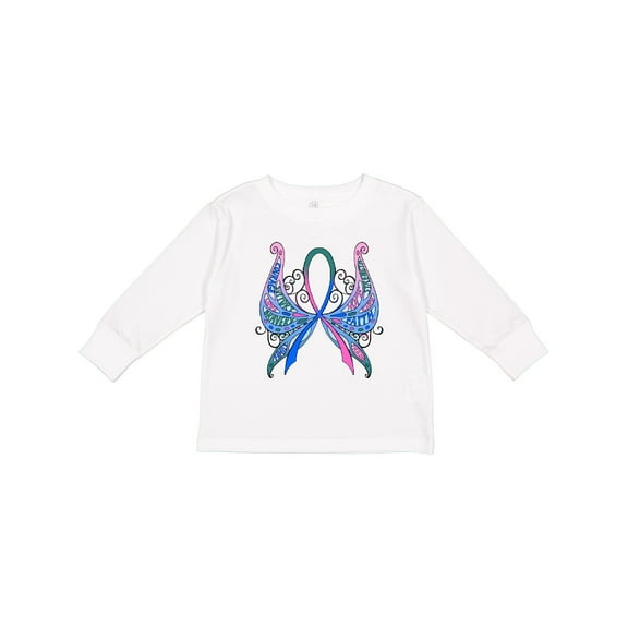 Inktastic Thyroid Cancer Awareness with Butterfly Ribbon Words Boys or Girls Long Sleeve Toddler T-Shirt