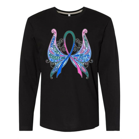 Inktastic Thyroid Cancer Awareness with Butterfly Ribbon Words Long Sleeve T-Shirt