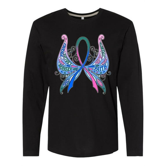 Inktastic Thyroid Cancer Awareness with Butterfly Ribbon Words Long Sleeve T-Shirt