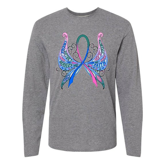 Inktastic Thyroid Cancer Awareness with Butterfly Ribbon Words Long Sleeve T-Shirt