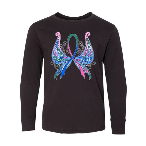 Inktastic Thyroid Cancer Awareness with Butterfly Ribbon Words Long Sleeve Youth T-Shirt