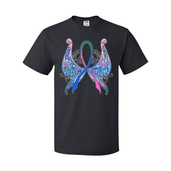 Inktastic Thyroid Cancer Awareness with Butterfly Ribbon Words T-Shirt