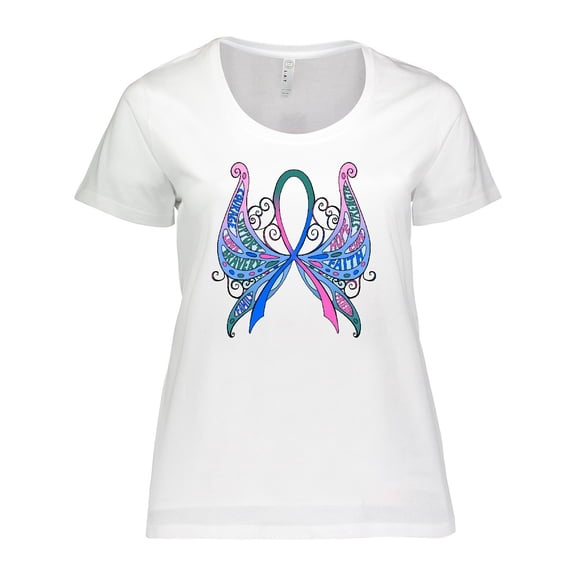 Inktastic Thyroid Cancer Awareness with Butterfly Ribbon Words Women's Plus Size T-Shirt